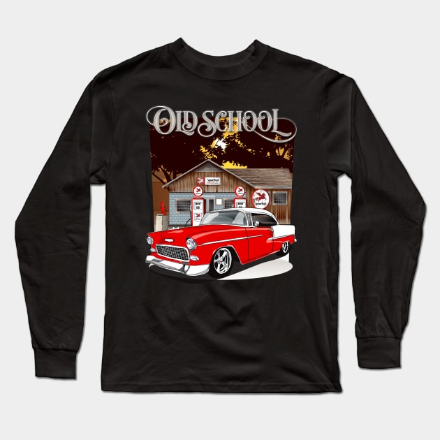 1955 Gypsy Red Chevy Bel Air Old School Print Long Sleeve T-Shirt by RPM-ART